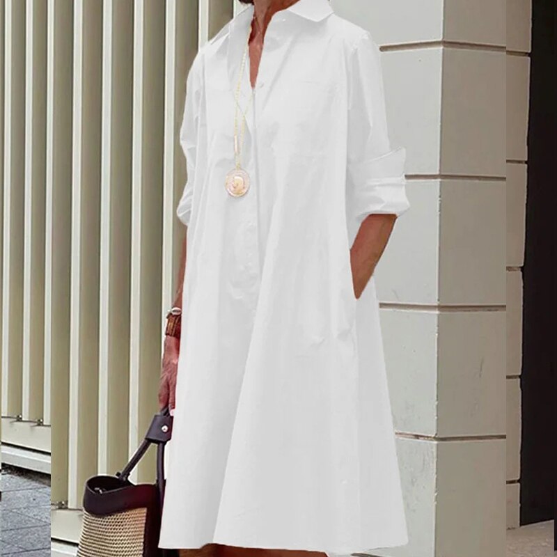 Vestido Camisero Grande Mujer Negro Elegante