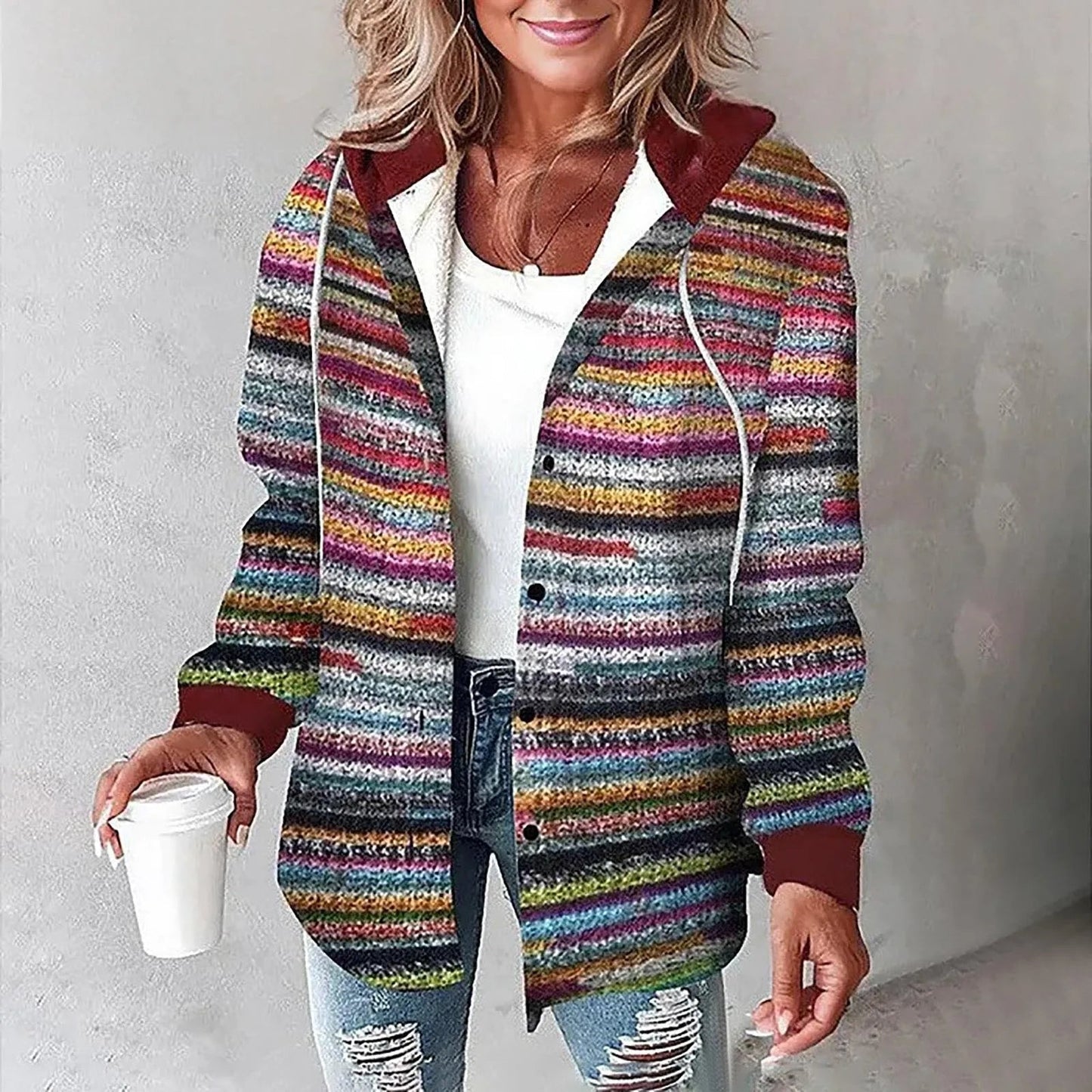 Chaqueta de cuadros acolchada con capucha mujer