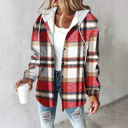 Chaqueta de cuadros acolchada con capucha mujer - Vestiria