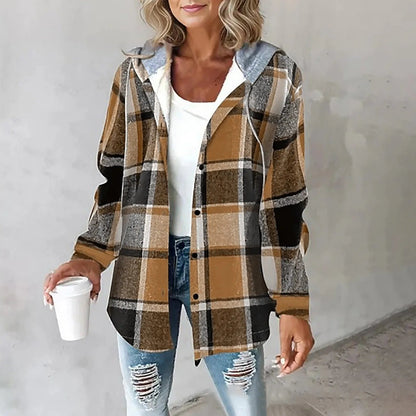 Chaqueta de cuadros acolchada con capucha mujer