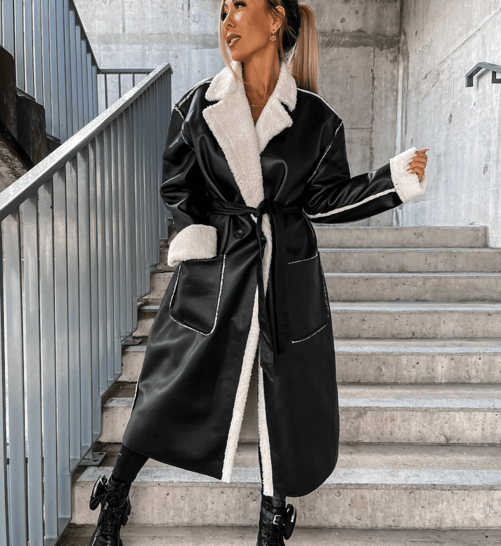 Chaqueta Cuero Mujer Larga Bolsillos Casual - Vestiria
