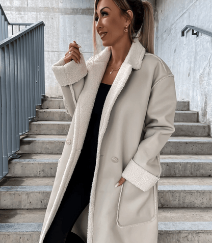 Chaqueta Cuero Mujer Larga Bolsillos Casual