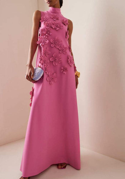 Vestido Largo Floral Rosado - Vestiria