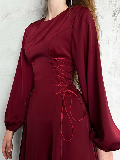 Vestido Elegante con Encaje y Escote Redondo