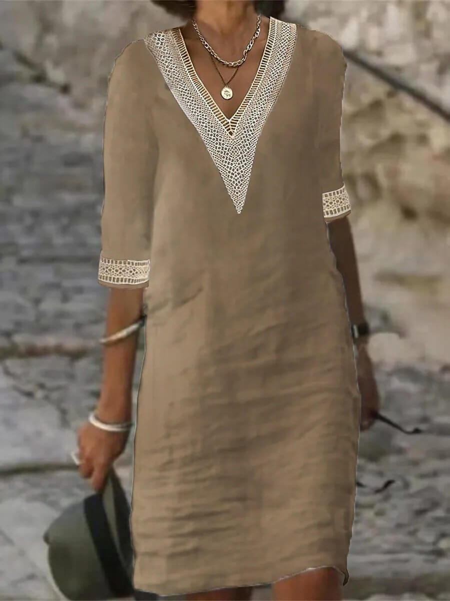 Vestido Mujer Elegante Escote Encaje