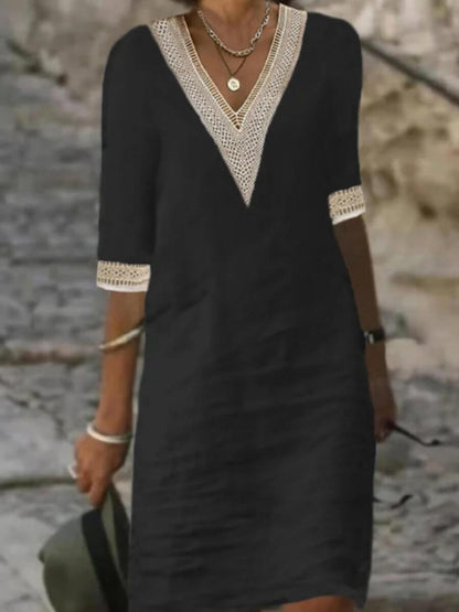 Vestido Mujer Elegante Escote Encaje