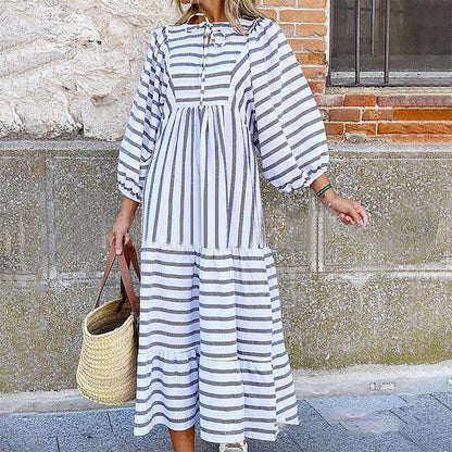 Vestido Rayas Mangas Voladas Estilo Boho