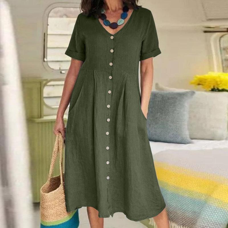 Vestido recto de cintura alta en tejido natural