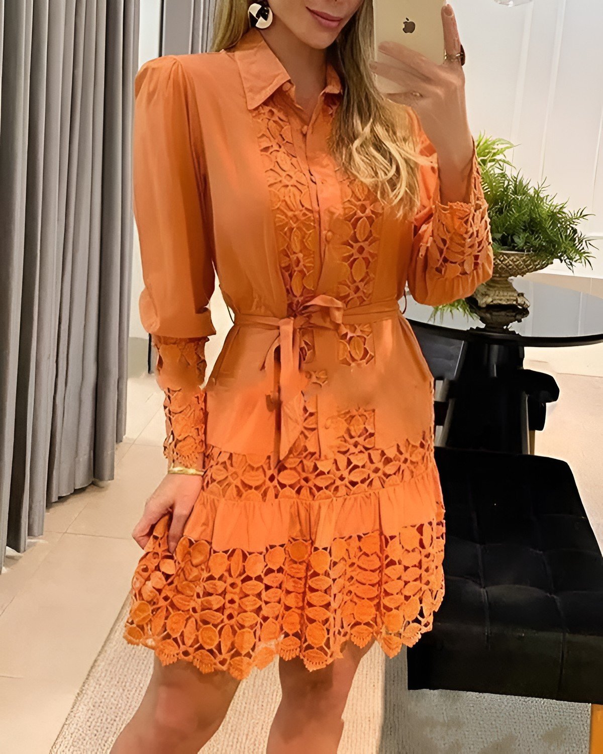 Vestido Camisero de Encaje Elegante Mujer