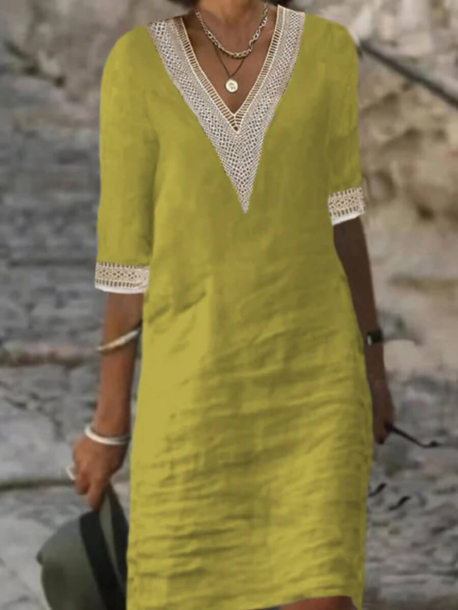 Vestido Mujer Elegante Escote Encaje