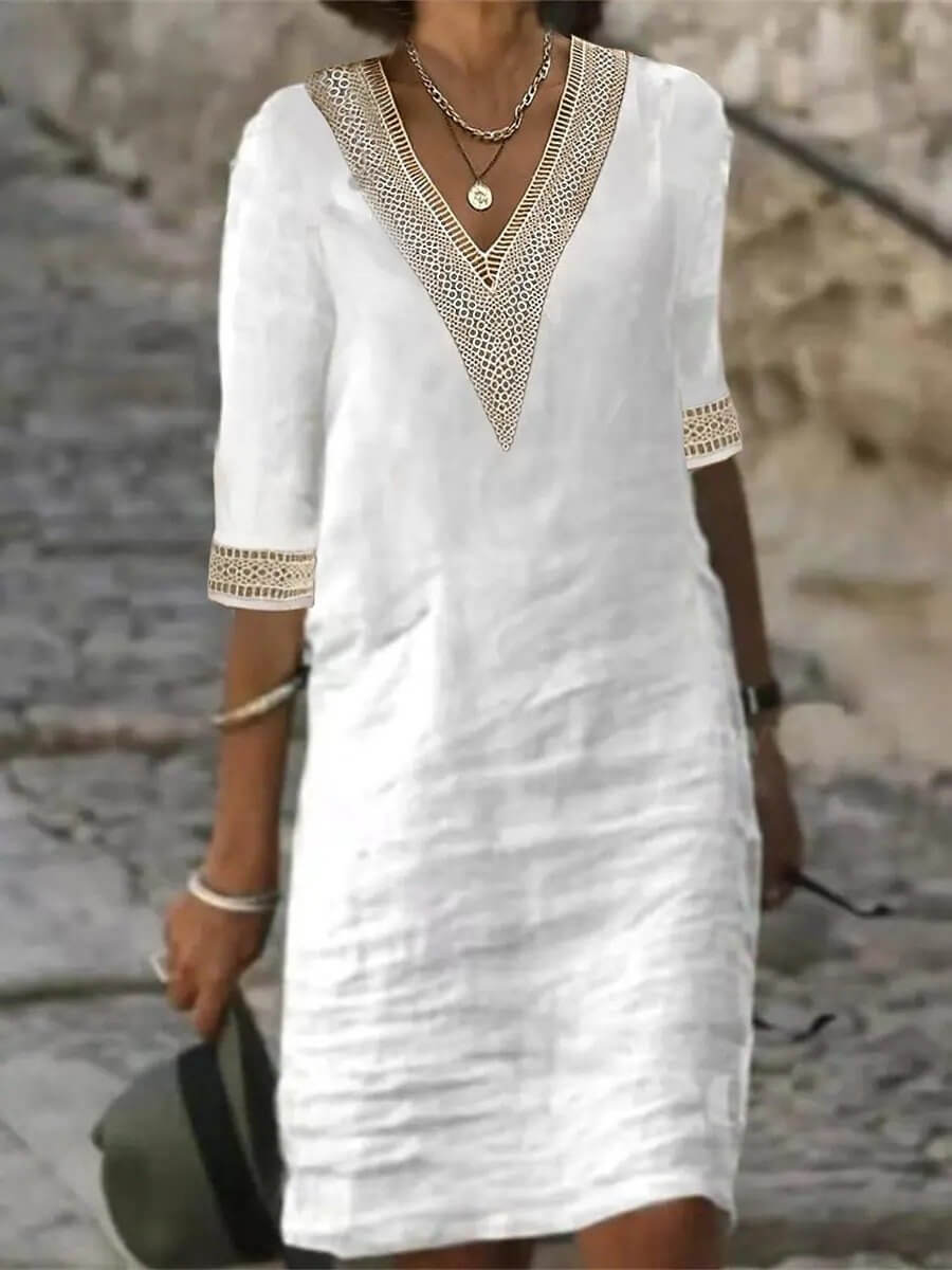 Vestido Mujer Elegante Escote Encaje