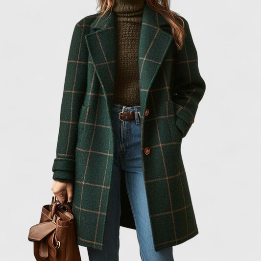 Abrigo Mujer Invierno Estampado Cuadros Clásico - Vestiria