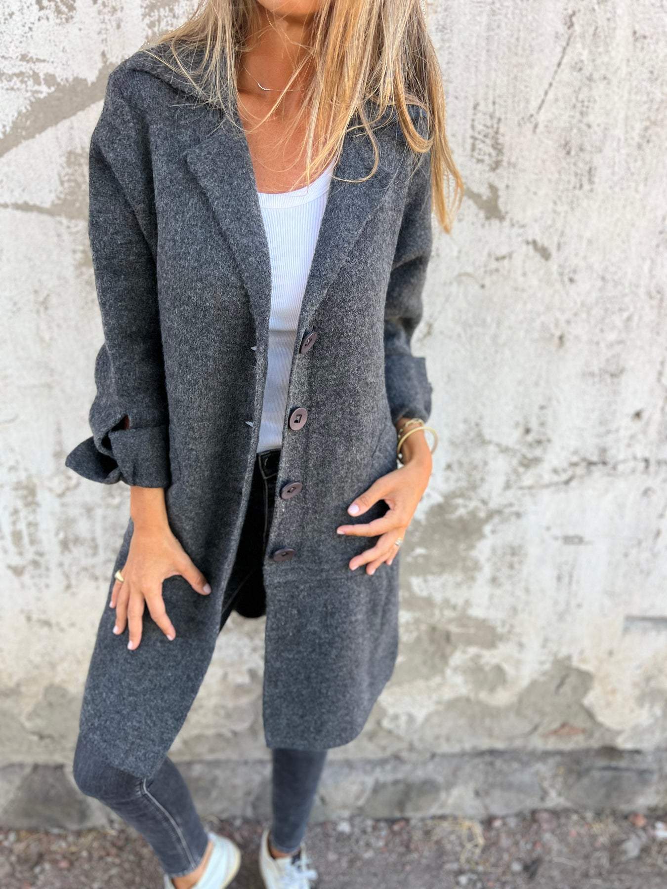 Abrigo Mujer Corto Botones Elegante
