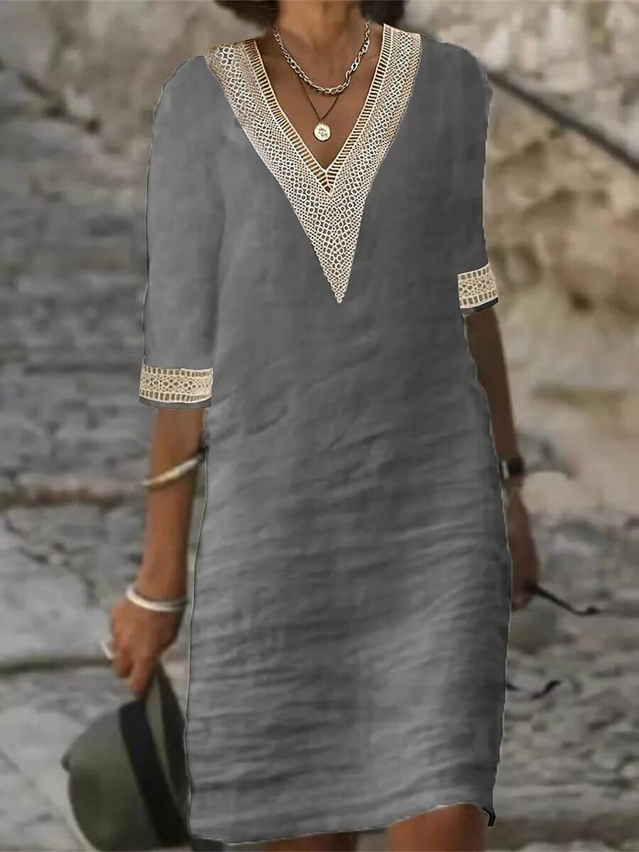 Vestido Mujer Elegante Escote Encaje