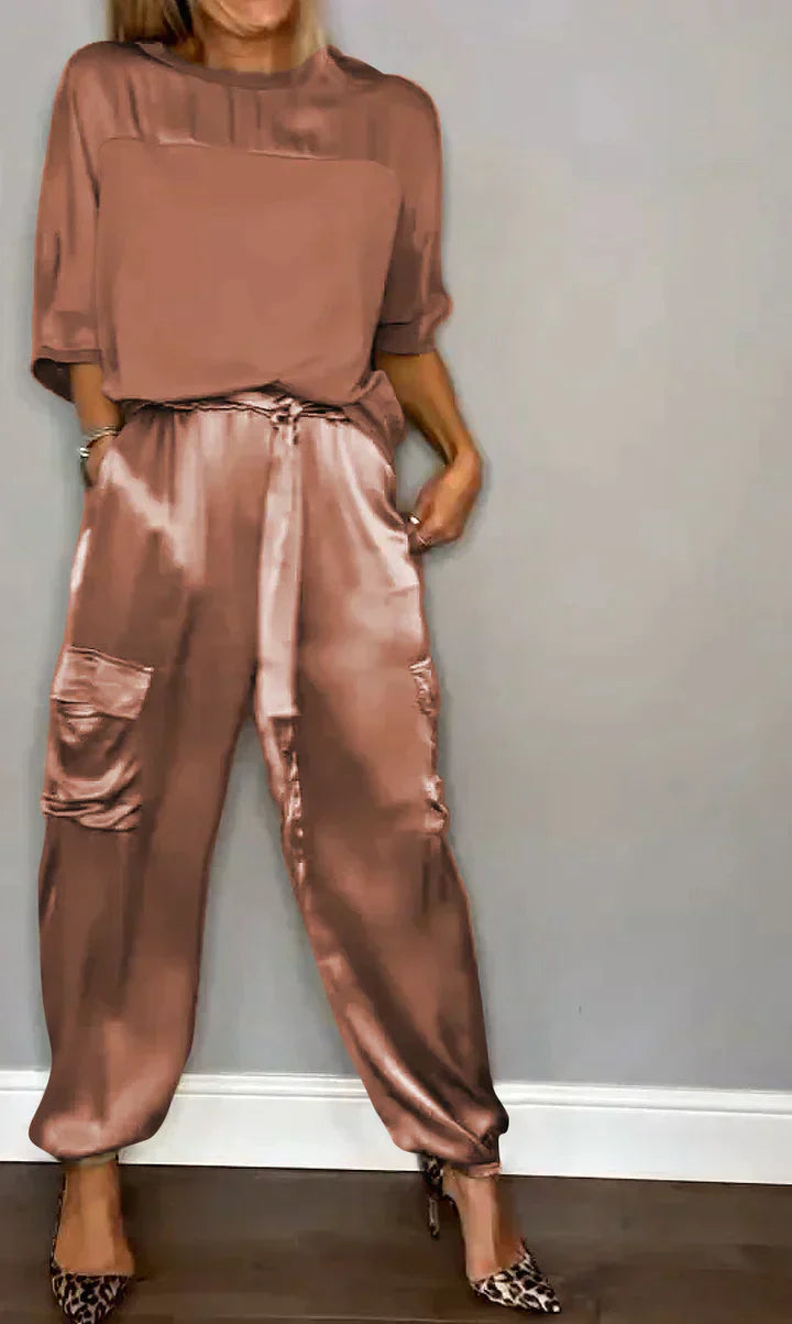 Traje Mujer Satén Elegante Pantalón Corto