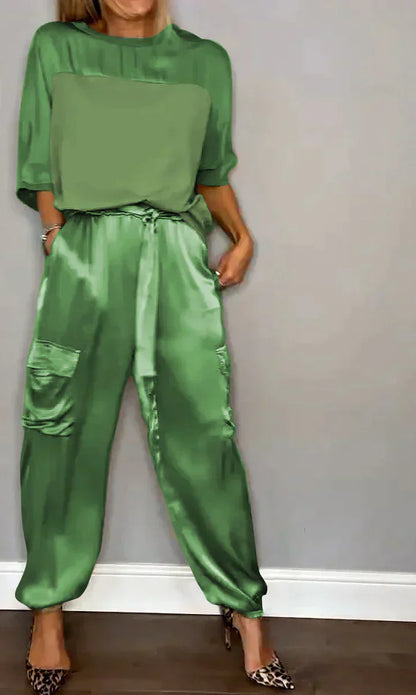 Traje Mujer Satén Elegante Pantalón Corto