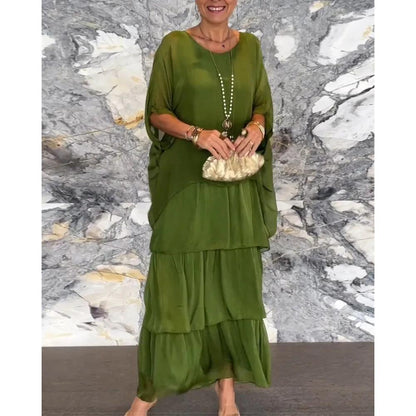 Vestido Elegante Manga Corta Cuello Redondo - Vestiria