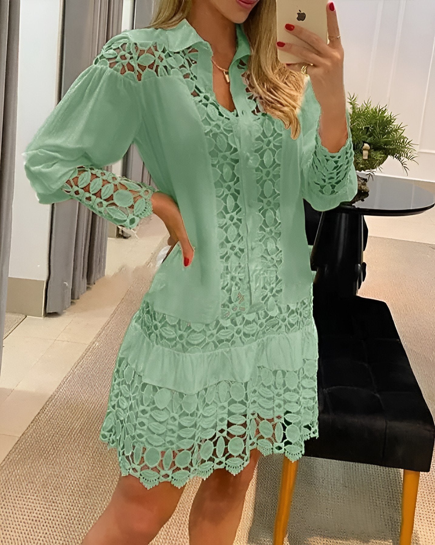 Vestido Camisero de Encaje Elegante Mujer