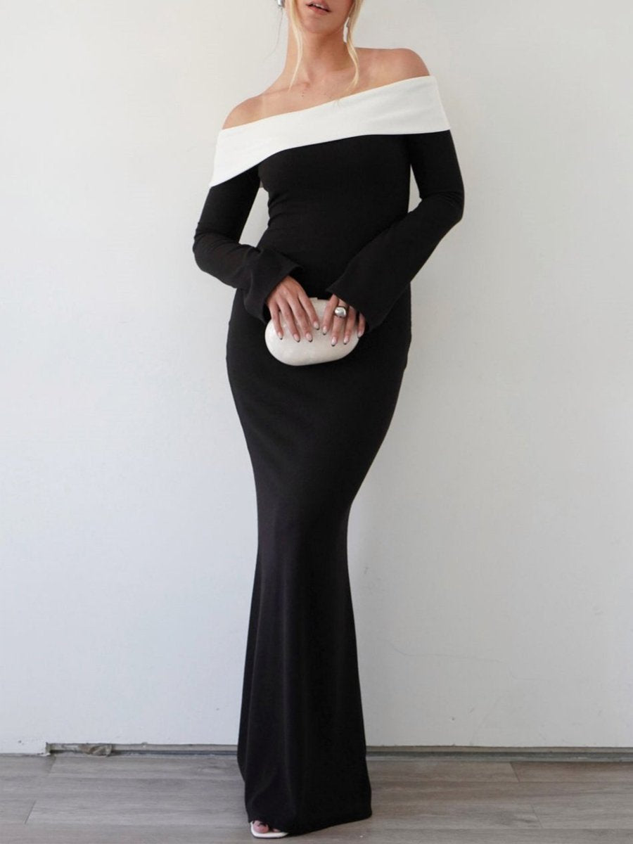 Vestido Hombros Descubiertos Estilo Contraste - Vestiria