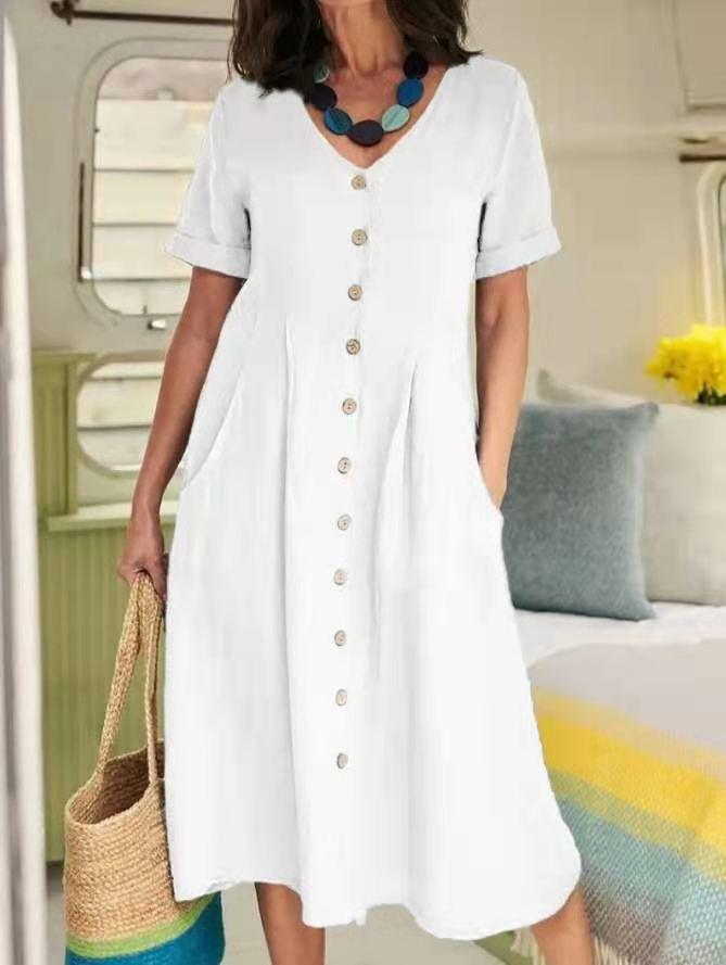 Vestido recto de cintura alta en tejido natural