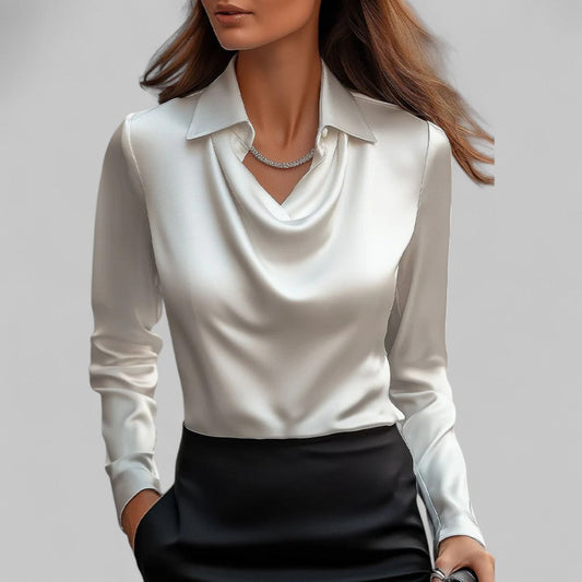 Blusa Mujer Satinada Cuello Drapeado Elegante - Vestiria