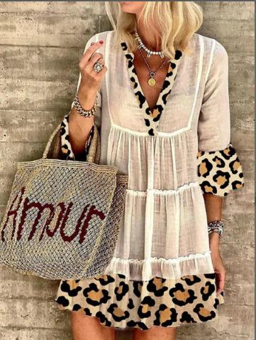 Vestido Lino Estampado Leopardo Chic - Vestiria