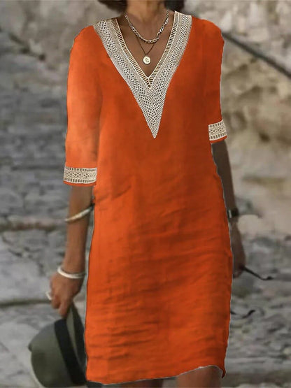 Vestido Mujer Elegante Escote Encaje