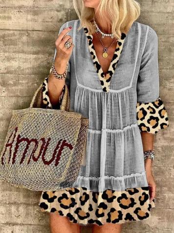 Vestido Lino Estampado Leopardo Chic