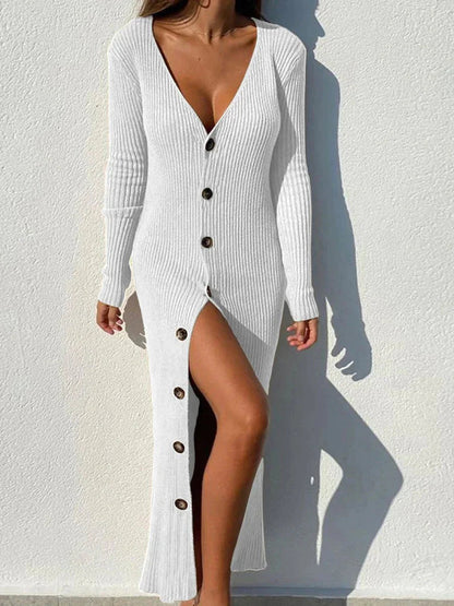 Vestido Largo Elegante Manga Larga Escote en V - Vestiria