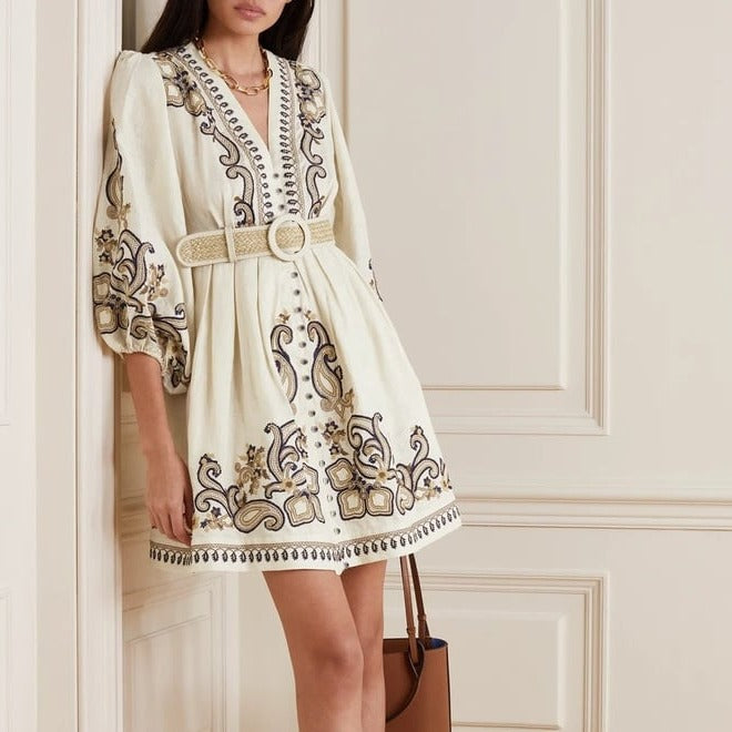 Vestido Boho Estampado con Cinturón - Vestiria