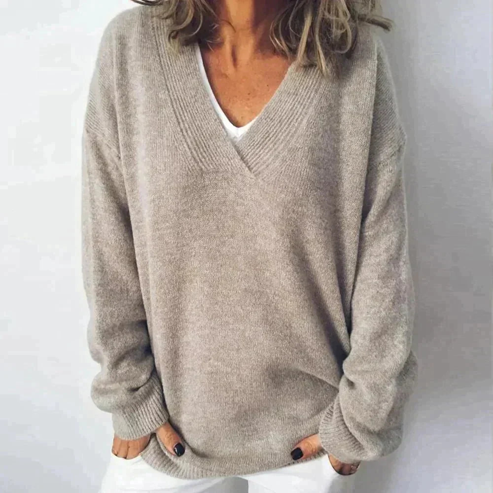 Sudadera cálida de punto suave con cuello en V - Vestiria