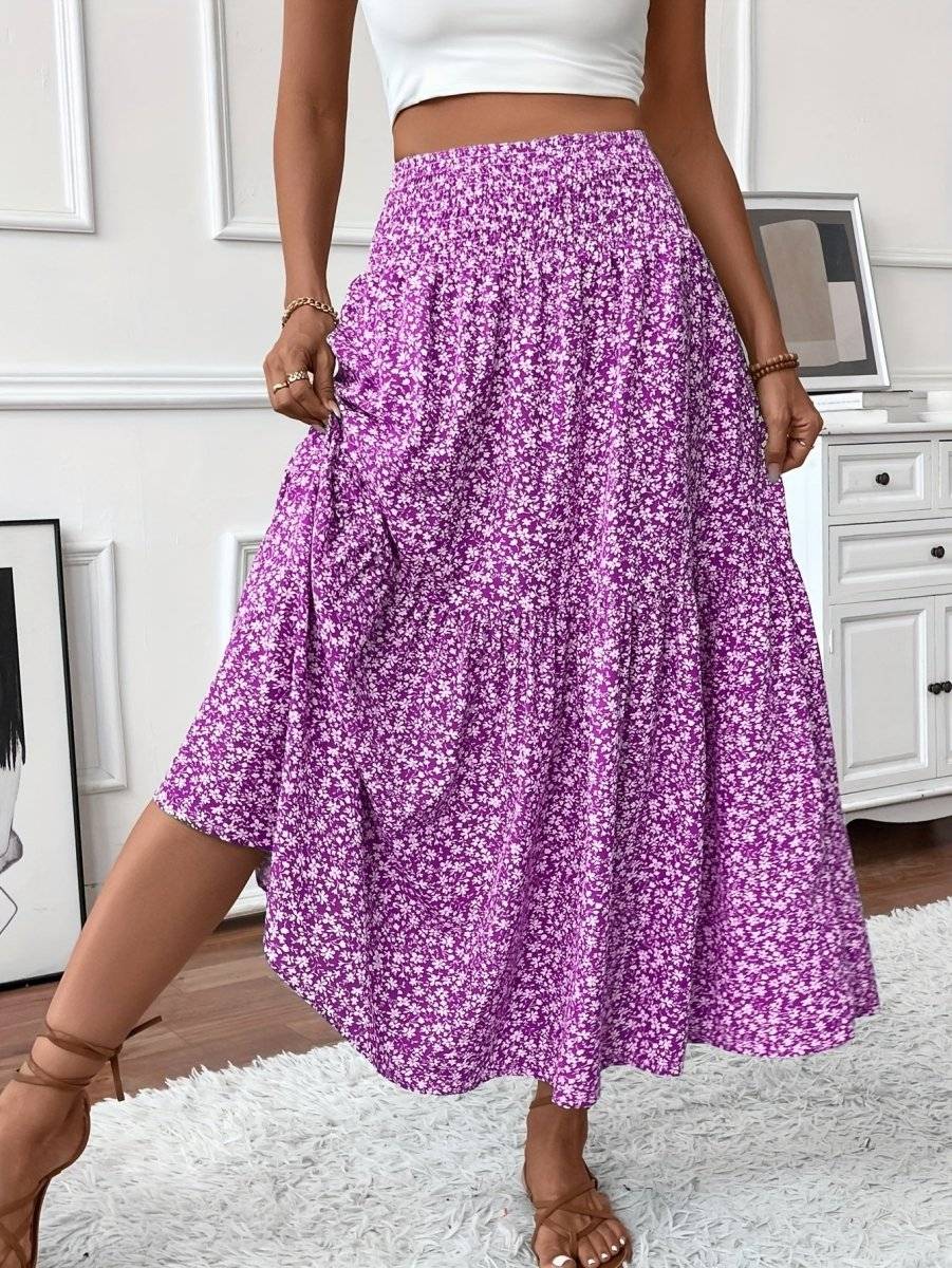 Falda Boho Estampada Florales Suelta y Ligera