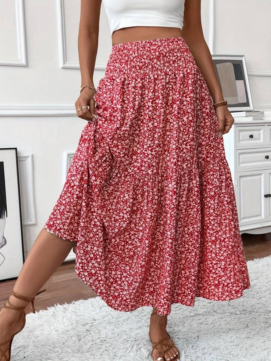 Falda Boho Estampada Florales Suelta y Ligera