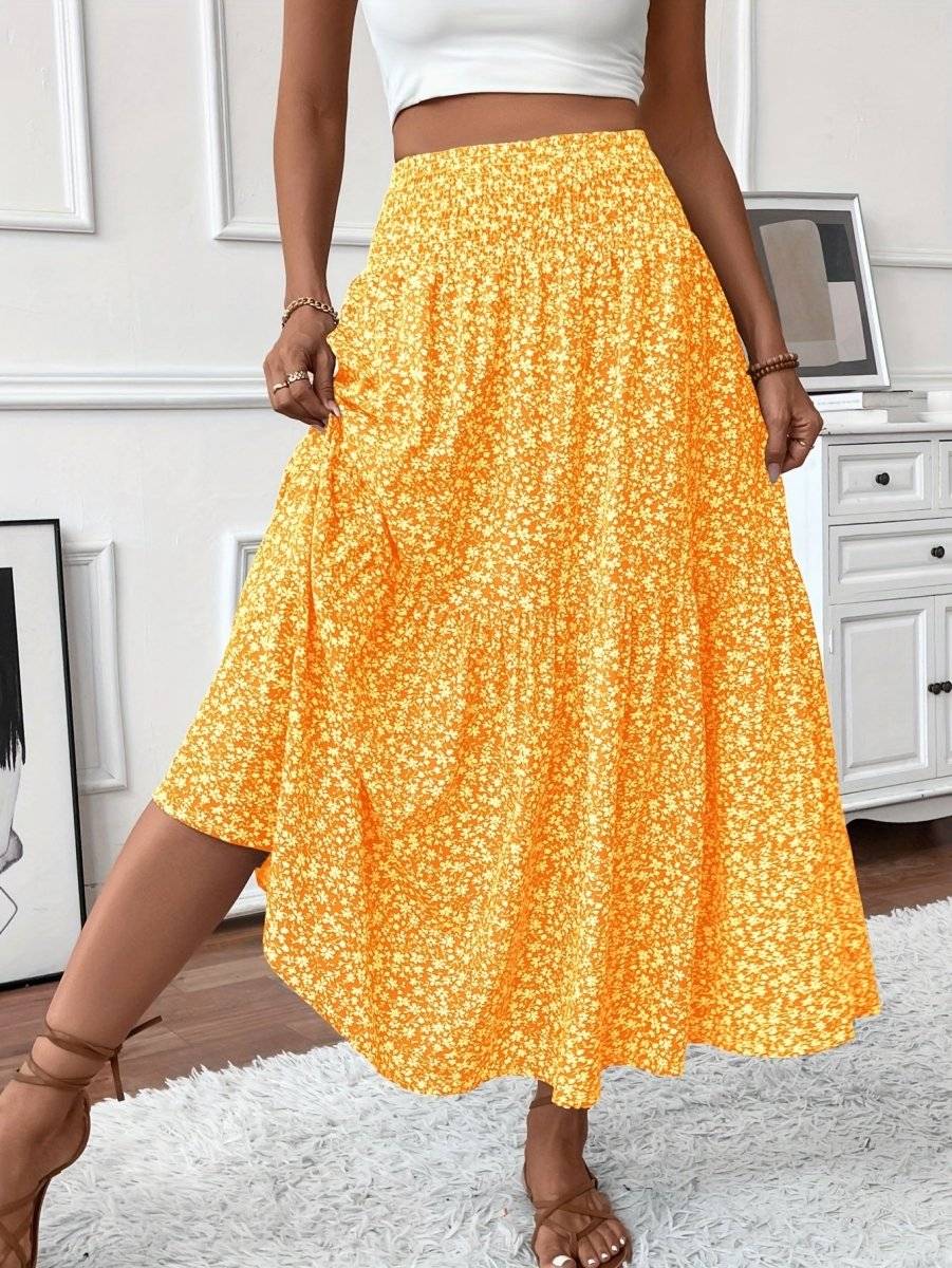 Falda Boho Estampada Florales Suelta y Ligera