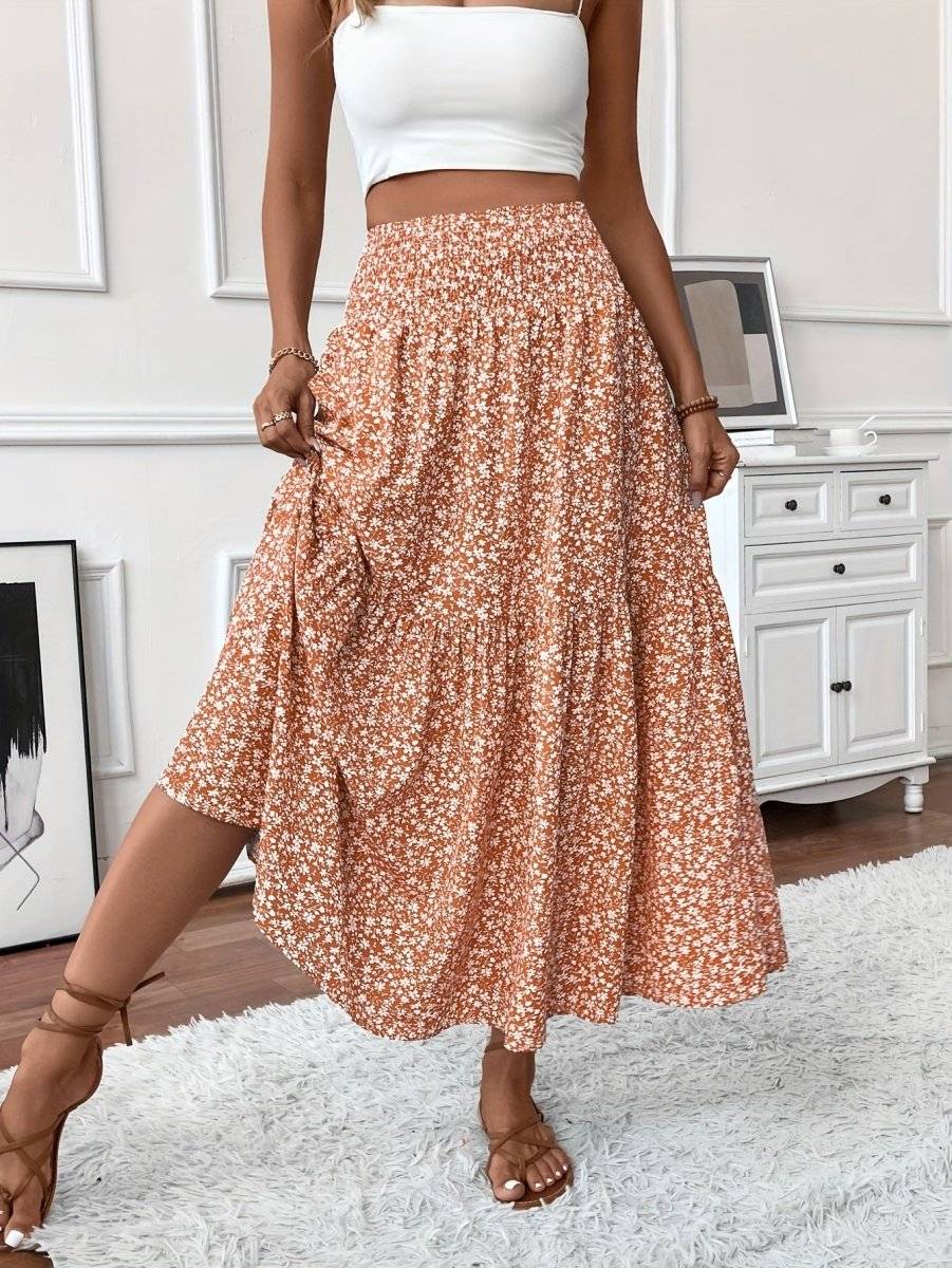 Falda Boho Estampada Florales Suelta y Ligera