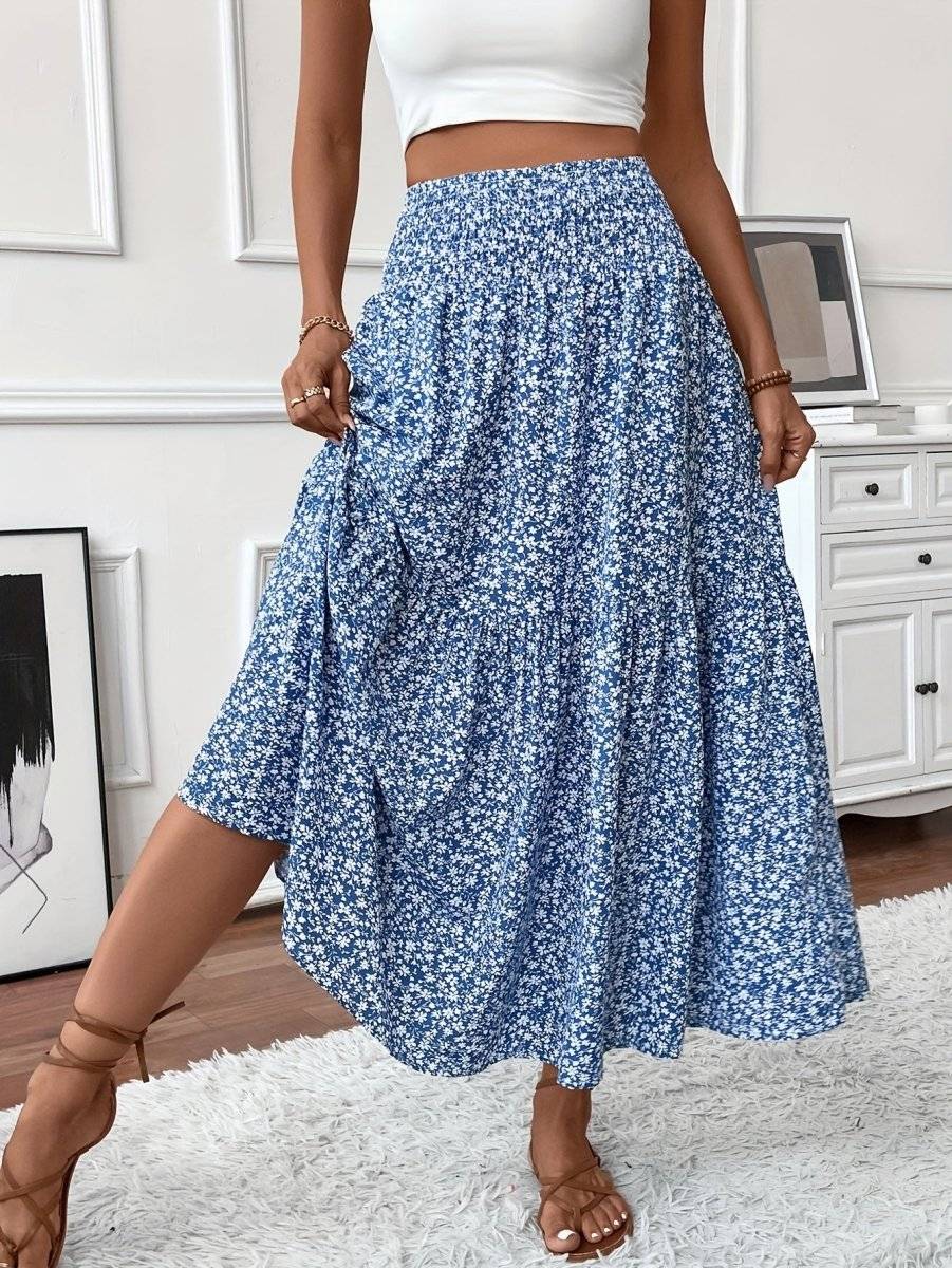 Falda Boho Estampada Florales Suelta y Ligera