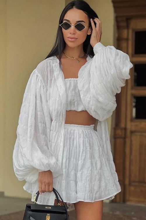 Conjunto Gasa Texturizada Elegante 3 Piezas