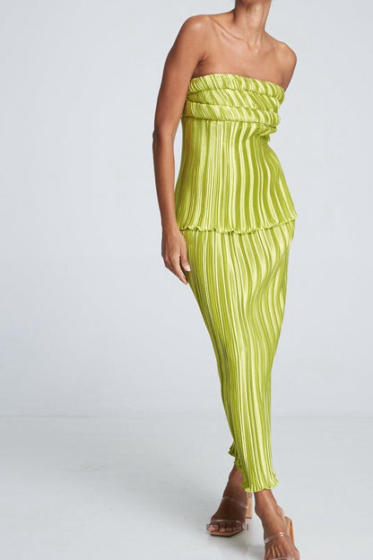 Vestido Plisado Sin Tirantes Feminino