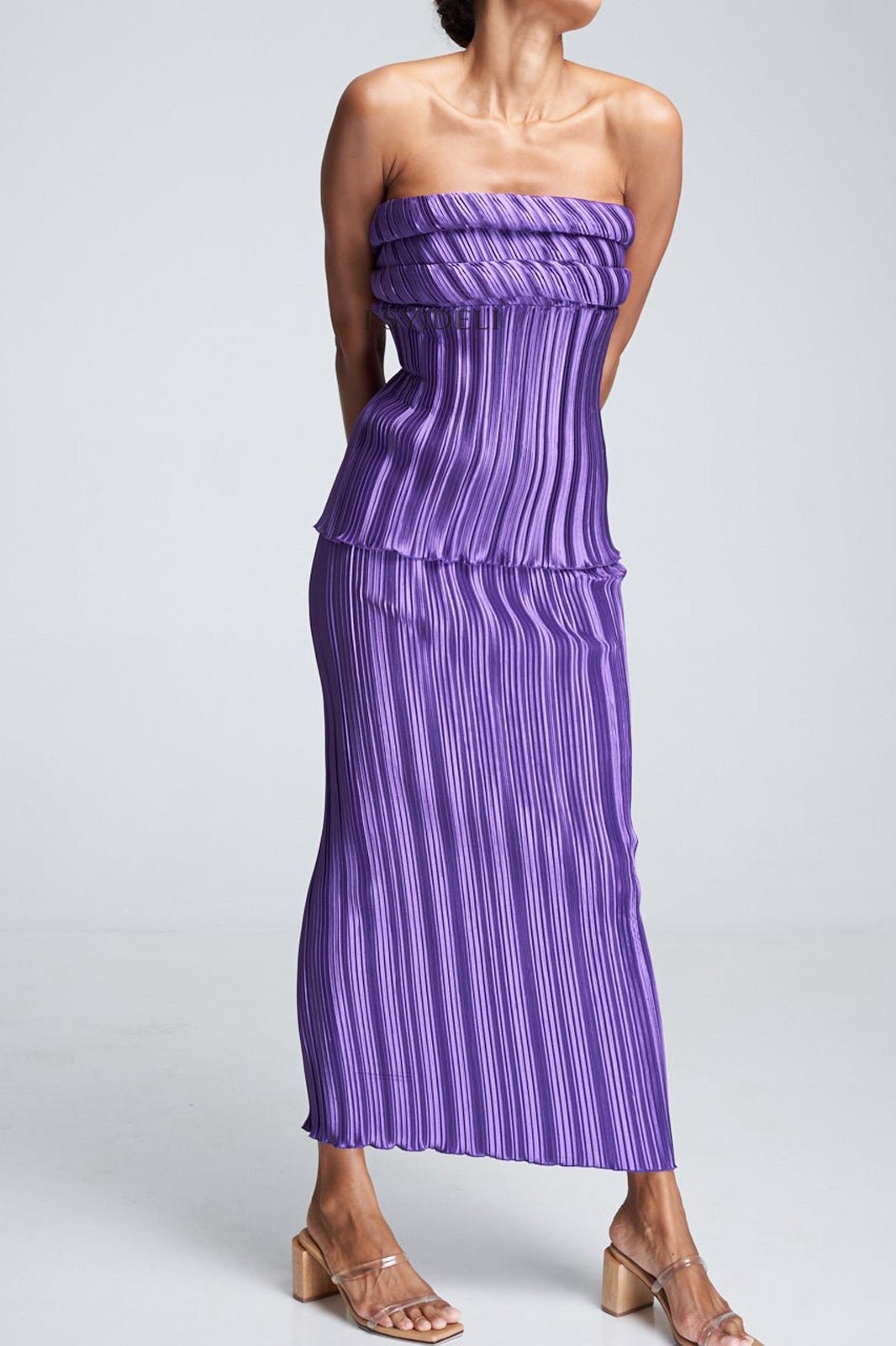 Vestido Plisado Sin Tirantes Feminino - Vestiria