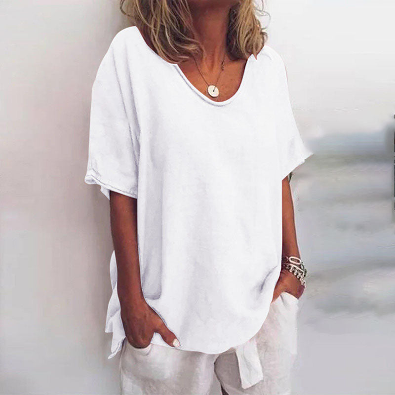 Camiseta líquida mujer cuello redondo elegante