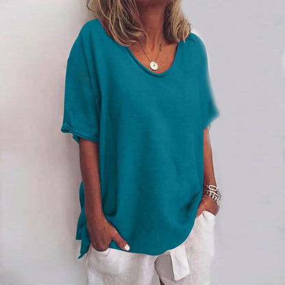 Camiseta líquida mujer cuello redondo elegante