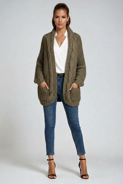 Chaqueta de punto mujer cálida con bolsillos
