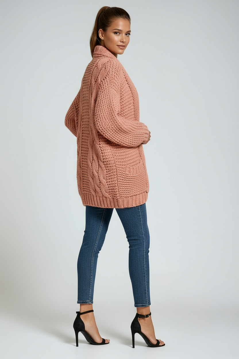 Chaqueta de punto mujer cálida con bolsillos