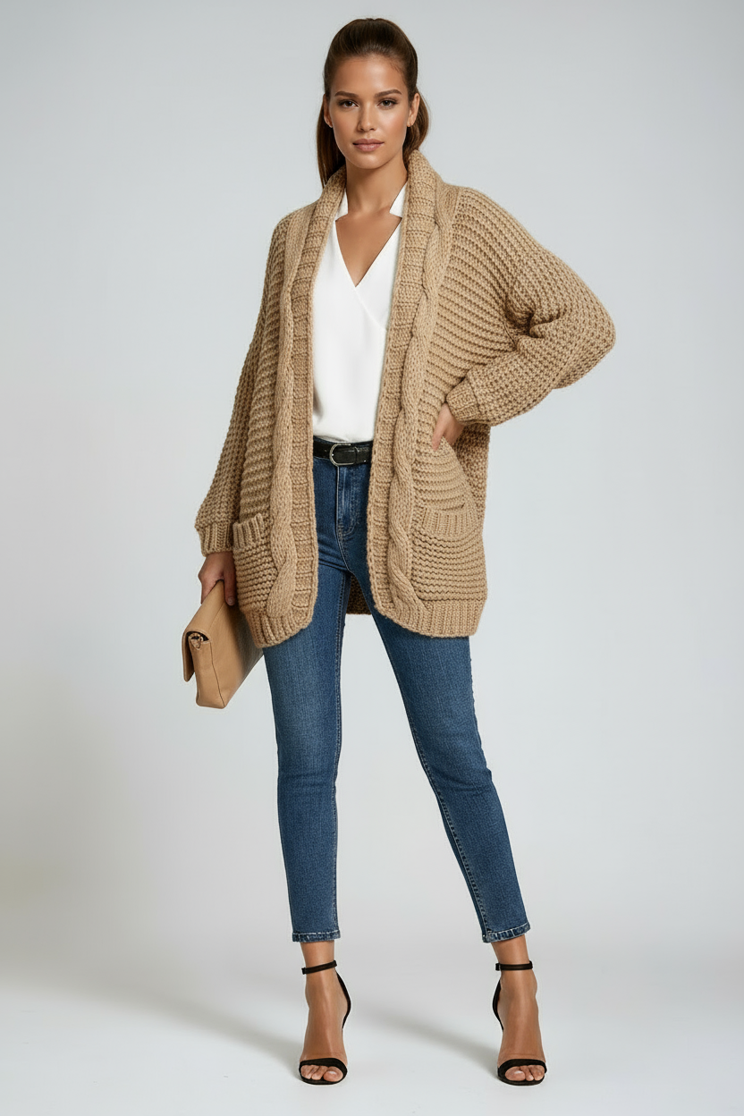 Chaqueta de punto mujer cálida con bolsillos