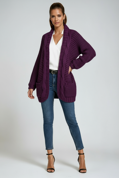 Chaqueta de punto mujer cálida con bolsillos