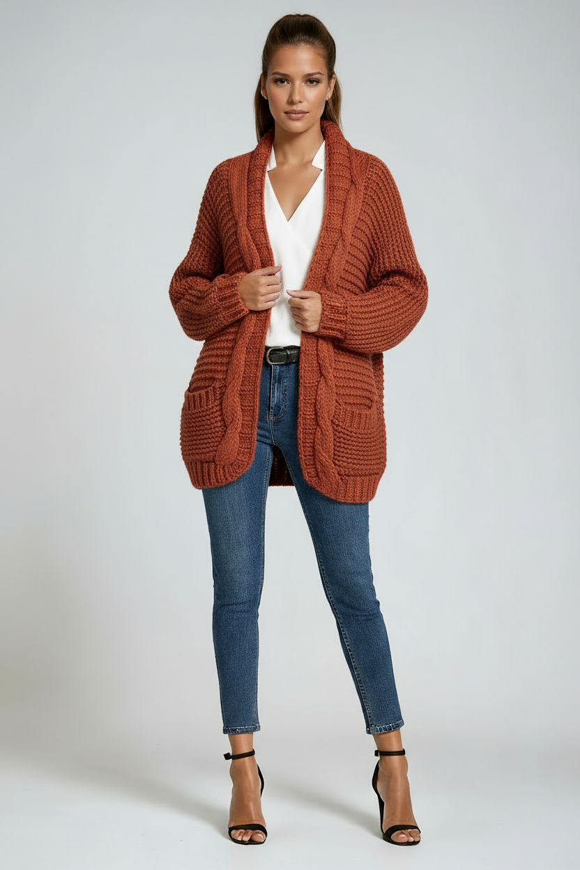 Chaqueta de punto mujer cálida con bolsillos