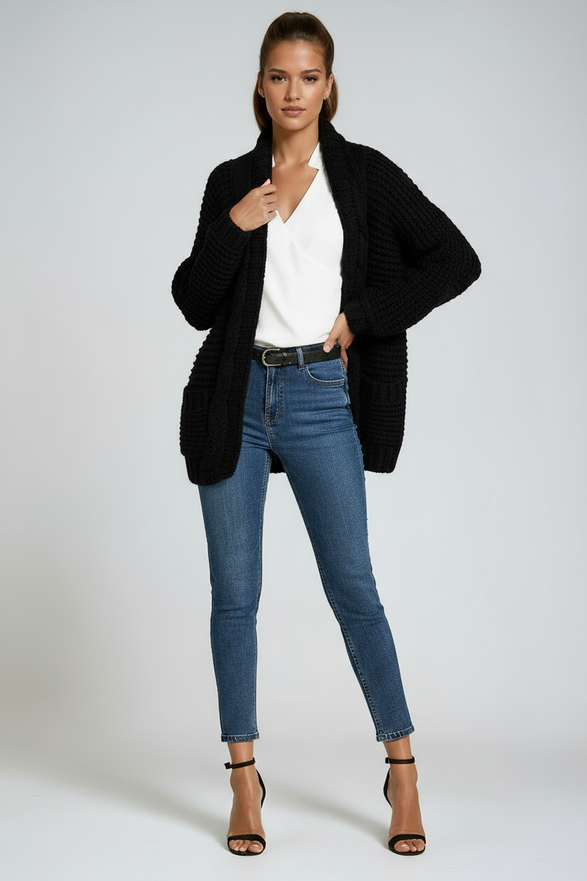 Chaqueta de punto mujer cálida con bolsillos - Vestiria