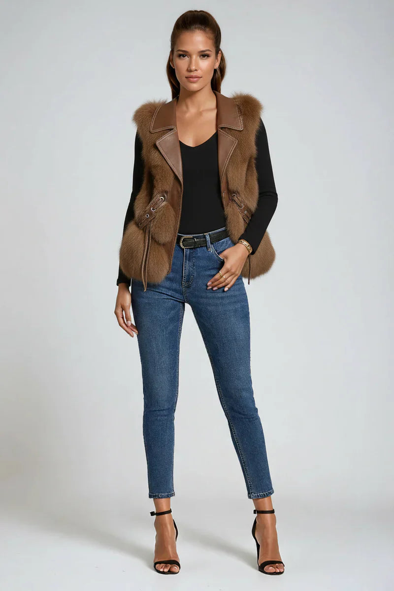 Chaleco acolchado cuello peludo mujer abrigo