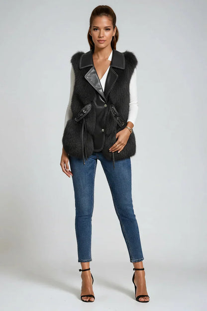 Chaleco acolchado cuello peludo mujer abrigo
