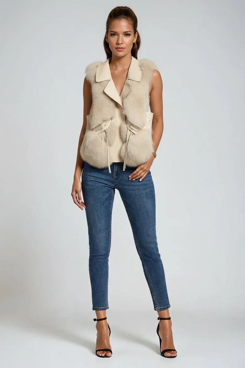 Chaleco acolchado cuello peludo mujer abrigo - Vestiria